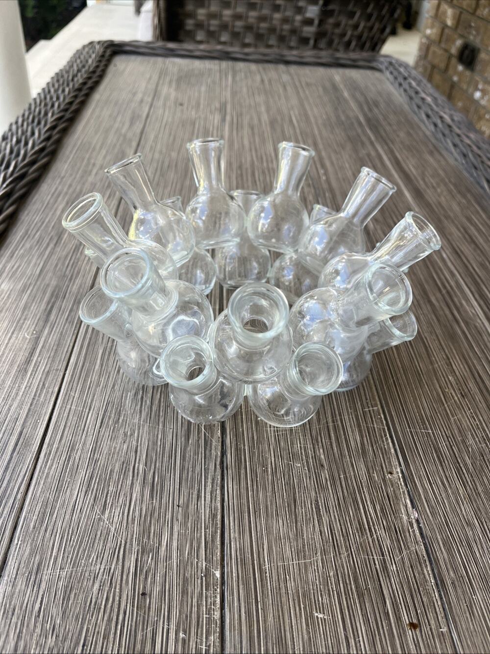 Vintage 18 Bottle Clustered Frog Glass Stacked Propagation Floral Bud Vase